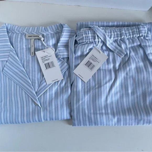 NWT Cozy Earth Long Sleeve Pajama Set (Blue Stripe) - Picture 2 of 5